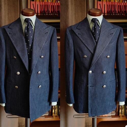 Fashion Double Braested Men Tuxedos Latest Peaked Lapel Blazer Smart Casual Daily Business Wedding Party Coat 1 Piece Jacket