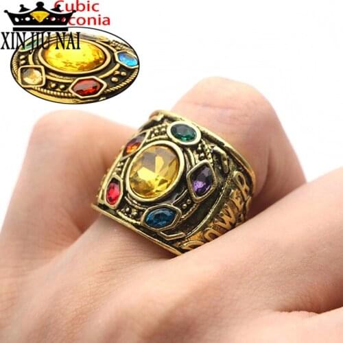 Thanos Six gems 24k gold retro Gold Rings Power Gauntlet Crystal Ring For Men Infinity War Mens exaggerated versatile jewelry