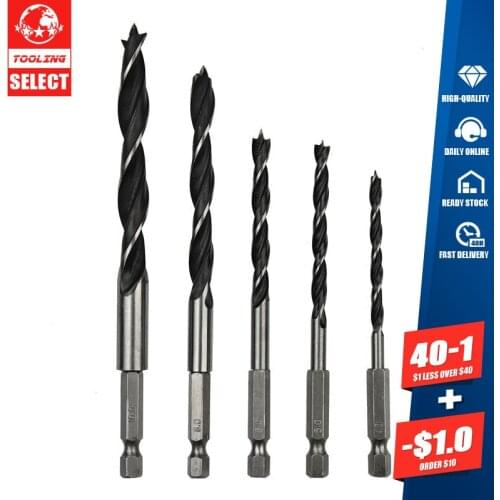 5pcs High Quality 1/4 4/5/6/8/10mm Hexagonal Handle Three Pointed Woodworking Drill Bit Set Reaming Hole Power Tool Parts