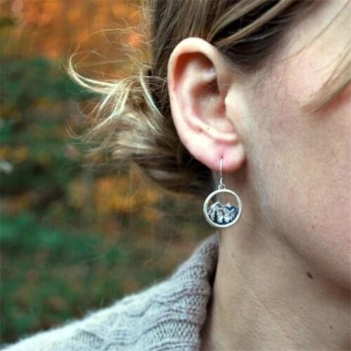 New Fashion Mountain and Pines Round Earrings Silver Plated Pendant Dangle Earrings Women Wedding Party Jewelry