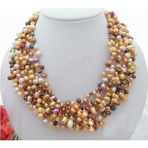 New Unique Pearls Jewellery Store Multicolor Baroque Real Pearl Necklace 8 Rows Handmade Choker Fine Jewelry Charming Women Gift