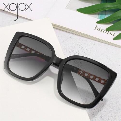 XojoX 2020 Women Fashion Square Sunglasses Men Vintage Gradient Shader Big Frame Sun Glasses Personality Chain Eyeglasses