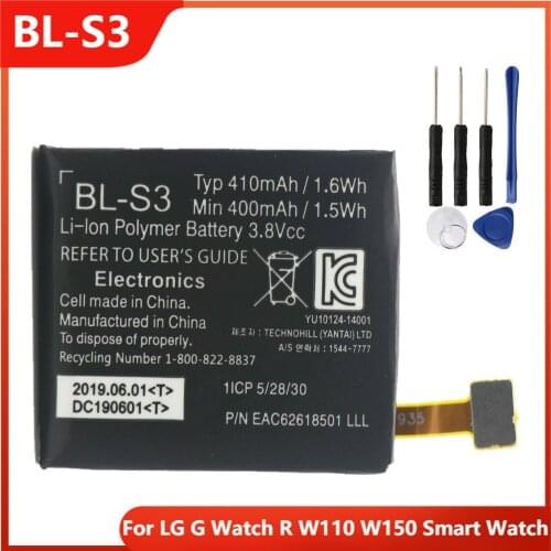 Original Watch Battery BL-S3 For LG G Watch R W110 W150 BL-S3 Smart Watch Replacement Rechargable Batteries 410mAh