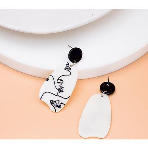 Origin Summer Unique Design Arcylic Irregular Geometrical Head Portrait Dangle Earring for Women Flower Plant Earring Jewelry