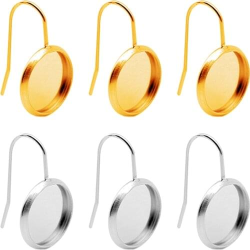 12mm Earrings Hooks Stainless Steel Cabochon Base Gold Silver Round Earring Blanks Setting DIY Jewelry Handmade Craft