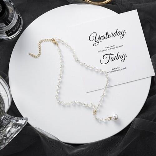 Simulated Pearl Rhinestone Pendant Choker Necklace for Women Girls Gold Color Necklaces Korean Fashion Jewelry YNC120