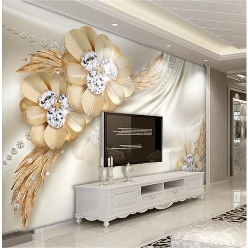 Custom Photo Wallpaper Mural Wall Sticker Gold High Level Diamond Flower Jewelry Background Wall papel de parede