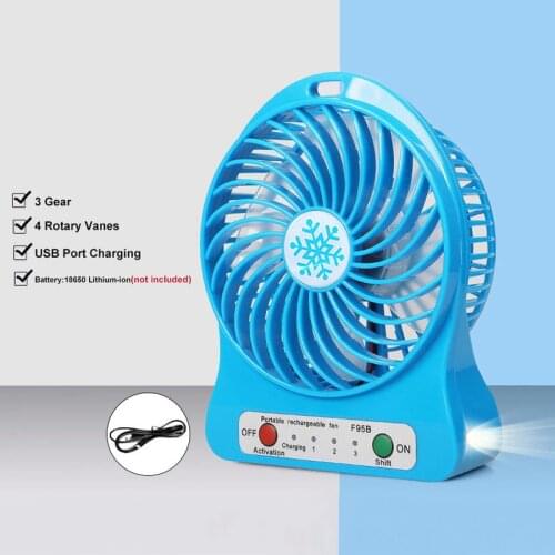 Portable Mini USB Fan Hand Held Desk Air Cooler Silent Travel Cooler Cooling Snowflake Fan LED Light 18650 Battery Fan