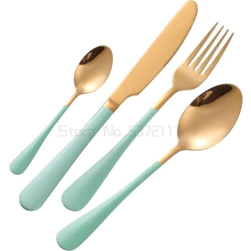 Pink Gold Forks Spoons Knives Cutlery Set Cutlery Knives Sets Wedding Tableware Stainless Steel Flatware Cutlery Gold