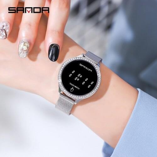 SANDA New Fashion Women LED Light Touch Screen Digital Watches Waterproof Wristwatches Female Clock Relogio Feminino 8006