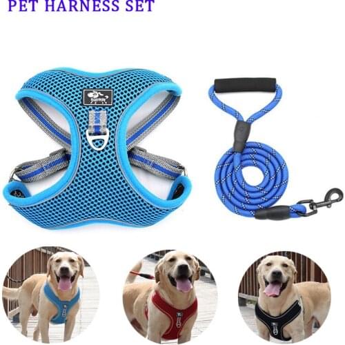 Reflective Adjustable Dong Harness and Leash Sets Explosion-proof Rushed Breathable Mesh Pet Harness For Small Medium Large Dog