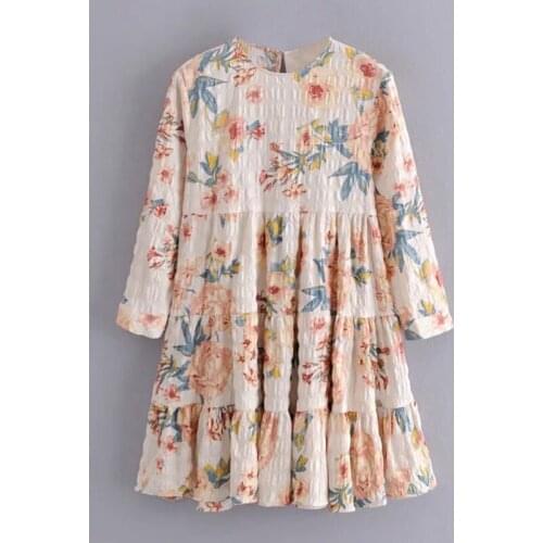 Women O Neck Floral Print Mini Dress 2021 Loose Long Sleeve Casual Dresses Female Spring Summer Vintage Dress Vestidos
