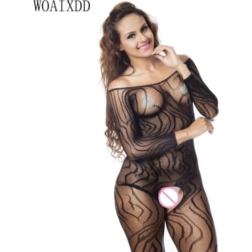 Women Charm Perspective Long Sleeved Sexy Bodystockings Lingerie Transparent Open Crotch Babydolls Elastic Underwear