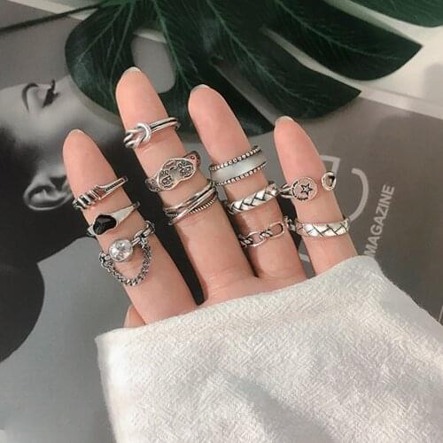 15 Styles Metal Vintage Finger Ring For Women Men 2021 Fashion Heart Smile Chain Knuckle Open Ring Girl Gift Jewelry Accessories