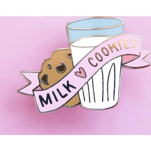 Perfect Match Milk and Cookies Hard Enamel Pin Cute Pastel Dessert Food Brooch Fashion Backpack Lapel Pins Unique Gift