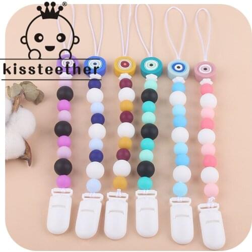 Kissteether 2pcs Angel Eyes Pacifier Chain Silicone Pacifier Clip Personalized Baby Teether Plastic DIY Food Grade Baby Care