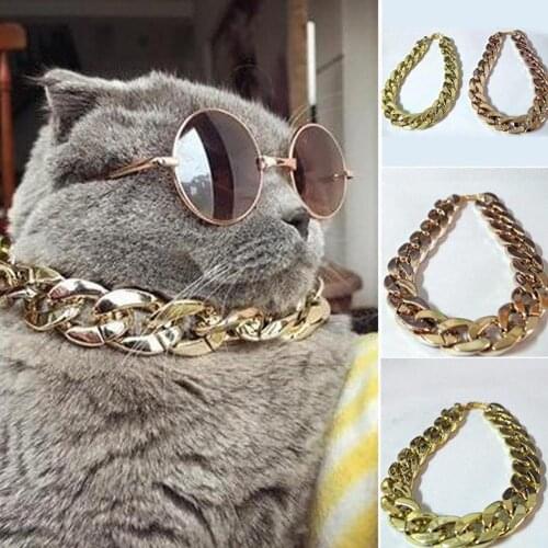 36cm/45cm New Style Portable Adjustable Dog Cat Punk Chain Collar Lead Wide Necklace Pet Accessory Supplies Products Decor