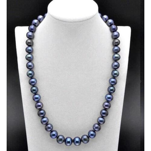 AAA 9-10 MM SOUTH SEA Tahitian black blue PEARL NECKLACE 14k GOLD