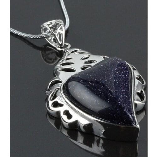 Cute Heart Shaped Blue Gold Sand Stone Pendant Charms For Jewelry Making DIY Necklace Accessories