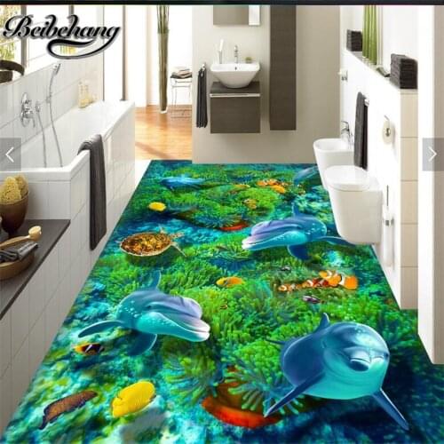 Beibehang Custom underwater world bathroom living room 3D flooring three-dimensional painting pvc self adhesive wallpaper Floor