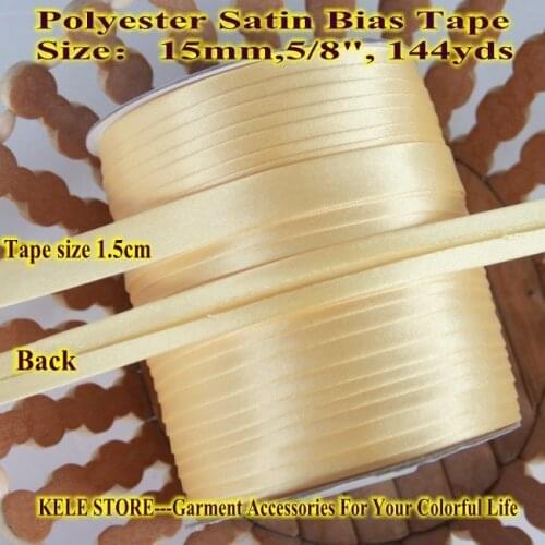 Free shipping-Polyester Satin Bias Tape,Bias Binding tape,size:15mm1.5cm ,5/8" 144yds/lot,sewing fold tape light golden yellow