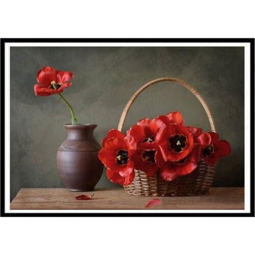 Flower Tulip Vase Rose Peony Lily Magnoli DIY 11CT Embroidery Cross Stitch Kits Craft Needlework Set Dropshipping