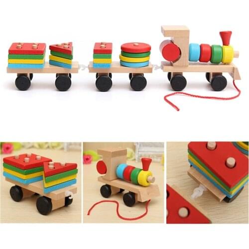 Wooden Train Building Blocks Educational Kids Baby Wooden Solid Stacking Train Toddler Block Toy for Children Birthday Gifts