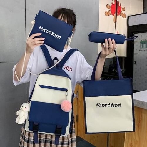 4 Piece Set High School Bag for Teenage Girls 2021 Canvas Travel Backpack Women Bookbags Teen Student School bags Bolsas Escolar