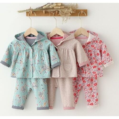 Toddler Baby Girls Clothes Set Spring Floral Cotton Long Sleeve Hooded Coat Tops + Trousers Fashion Little Girl Outfits Clothing