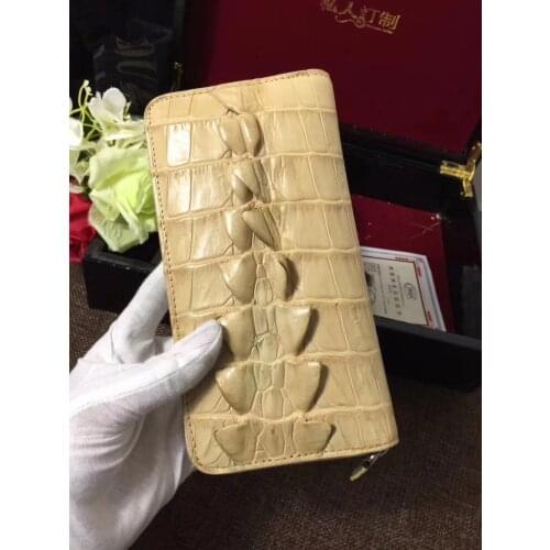 100% Genuine Crocodile tail back Leather Alligator Skin lady Wallet Zipper Closure, crocodile tail skin women bank card holder