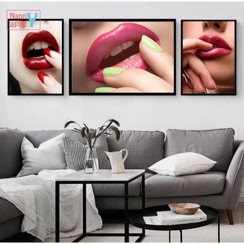Colorful Nail Lips Home Decor Fashion Figure Posters and Prints for Girls Store Nordic Beauty Salon Canvas Painting Home Decor