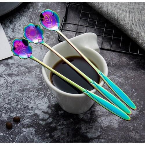Stainless Steel Spoon Long Handle Flowers Heart Shape Ice Tea Coffee Spoon Dessert Spoon Kitchen Drink Tableware Cutlery