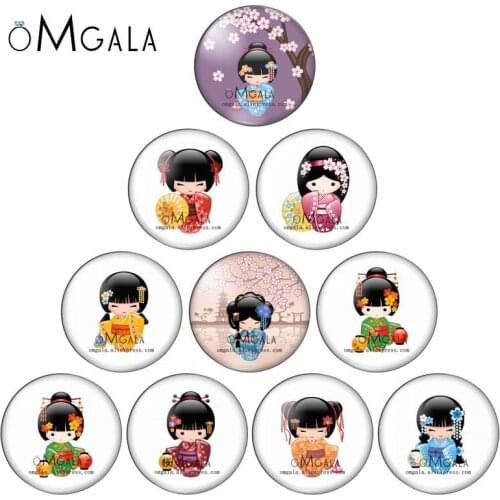 Cartoon Lovely Japan Kimoono Kokeshi Doll 12mm/16mm/18mm/20mm/25mm Round photo glass cabochon demo flat back Making findings