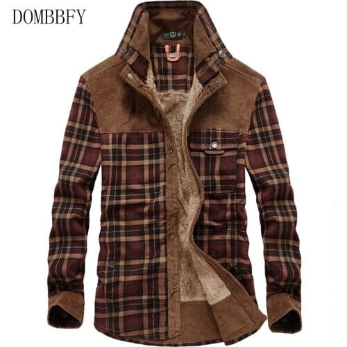 Military Winter Flannel Warm Shirt Men Plaid Fleece Liner Thick Jacket Coat Male Casual Long Sleeve 100% Cotton Dress Shirts 4XL