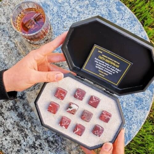 Handmade Natural Certified Cherry Rosso Levante Marble Whiskey Stone whiskey cooling stone and Whiskey Glass Gift