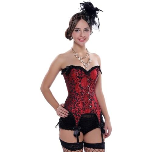 Red Sexy Court Retro Overbust Corsets Women Jacquard Lace Body Shaping Top S-6XL
