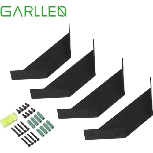 GARLLEN 4pcs 6'' Anti-rust Shelf Bracket Flat Angle Bent Black Floating Industrial Shelf Support for Kitchen Garden Coffee Shop