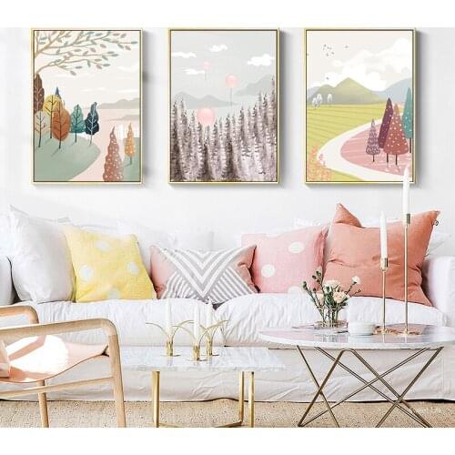 Nordic Style Posters and Prints Japanese Style Field Canvas Paintings Wall Art Pictures for Girls Kids Modern Living Room Decor