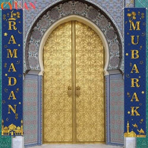 Ramadan Mubarak Door Curtain Banner Eid Mubarak Banner Hanging Garland Flag Ramadan Kareem Muslim Islamic EID Festive Home Decor