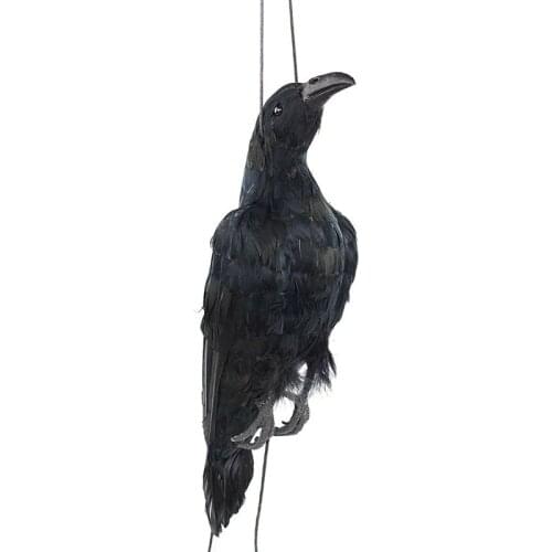 Realistic Hanging Dead Crow Decoy Lifesize Extra Large Black Feathered Crow