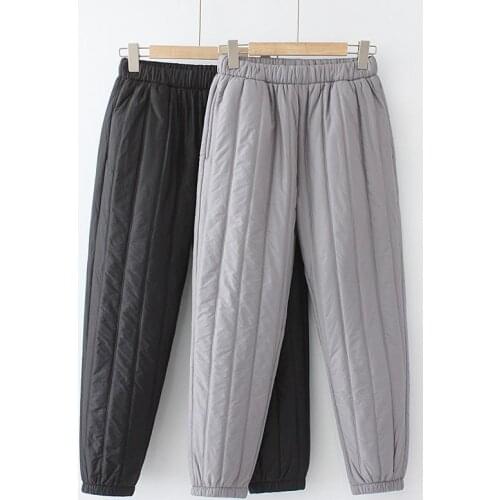 Winter Middle-aged Women Thick Warm Cotton Pants WInter Warm Cotton Harem Pants Plus Size Loose High Waist Straight Leg Pants