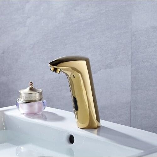 Brass Plating Gold Deck Mounted Integrated type Automatic Sensor Faucet Bathroom Wash Basin hot & cold Touchless infrared Taps