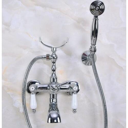 Modern Wall Mount Polished Chrome Brass Bathroom Tub Faucet Clawfoot Hand Shower Mixer Tap Telephone Shape Hand Spray ana237