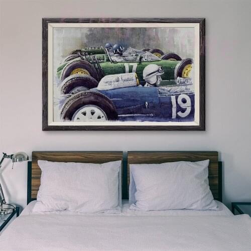 T132 Retro Racing Car Classic Painting Blue car and green car 99 Custom Silk Poster Home Deco Wall Art Christmas Gift