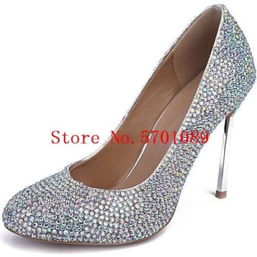Basic Pumps Sparkling Bling Bling Rhinestones Crystal Studs Diamonds Handmade Bride Wedding Pumps Party Shoes 10cm Heel 35-41