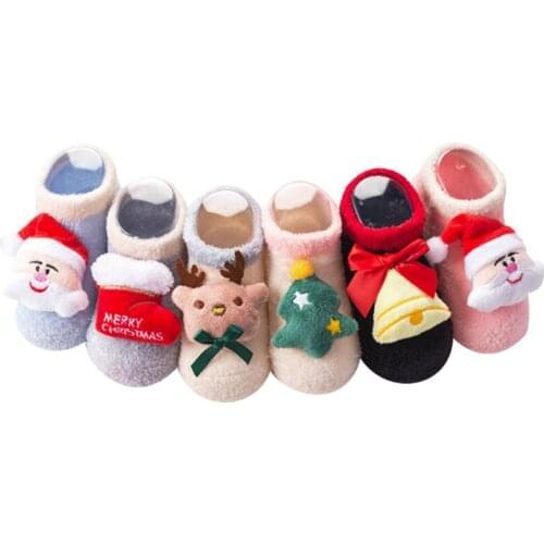 WONBO Baby Socks Christmas Anti Slip Short Socks for Baby Newborn Winter Warm Infant Cartoon Girls Boys Socks for Babies
