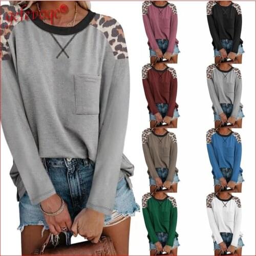 Loepard Print Patchwork Tops Women 2021 New Autumn Clothes Long Sleeve Basic Tee Shirt Femme Casual Streetwear Plus Size T-shirt
