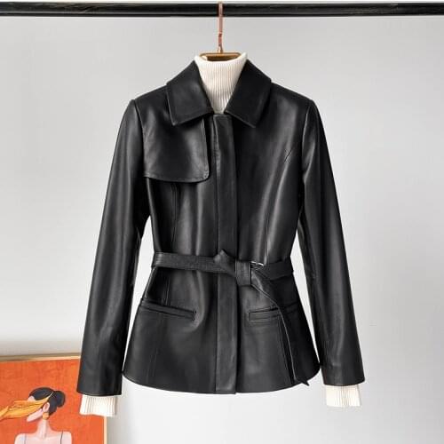 100% Genuine Leather Jacket Women Spring Belt Korean Womens Clothing Real Sheepskin Coat Jaqueta De Couro Feminina 2021 WPY3842
