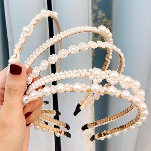 Women Fashion Metal Hairbands Pearl Hair Clips Claw Band Hoops Bow Wedding Headband Bridal Girl Headwear Bands Hair Accessories