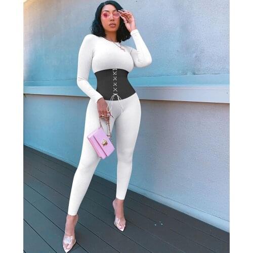 High Stretch Knit Tunic Jumpsuit Women Long Sleeve Lace-up Bandage Rompers Womens Jumpsuit Elegant Skinny Overallls for Women